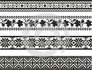 Vector set of monochrome seamless Ukrainian borders