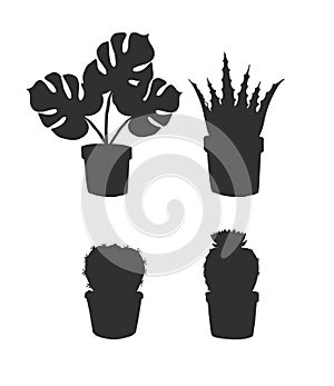Vector set of monstera and cactus silhouette