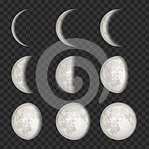 Vector set of Moon phases on transparent background