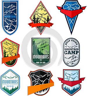 Vector set of mountain adventure camping expedition logo emblem