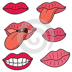 Vector set of mouth and tongue