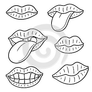 Vector set of mouth and tongue