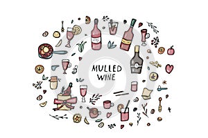 Vector set of mulled wine elements and objects