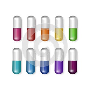 Vector Set of Multicolored Capsules Isolated