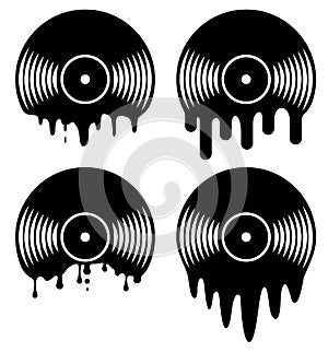 Vector set of music retro melting vinyl record