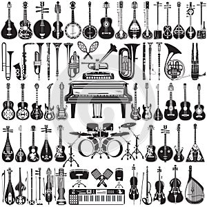 Vector set of musical instruments in flat style