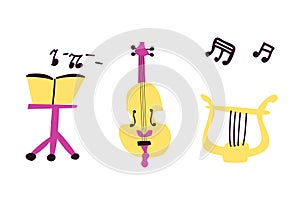 Vector set of musical instruments. Orchestra classical and ethnic instruments