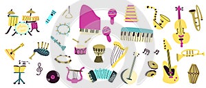 Vector set of musical instruments. Orchestra classical and ethnic instruments