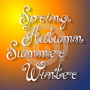 Vector Set of Names of Seasons of the Year, Hand Drawn Lettering