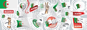 Vector set of the national flag of Algeria in various creative designs