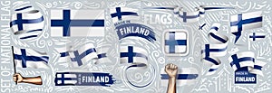 Vector set of the national flag of Finland in various creative designs