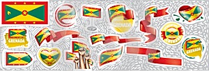 Vector set of the national flag of Grenada in various creative designs