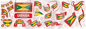 Vector set of the national flag of Grenada in various creative designs photo