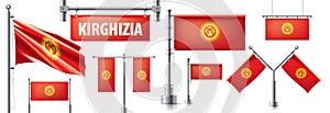 Vector set of the national flag of Kirghizia in various creative designs