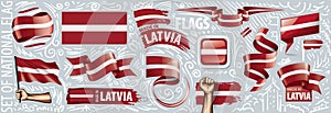 Vector set of the national flag of Latvia in various creative designs