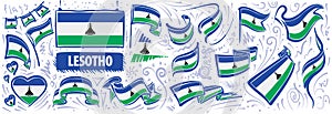 Vector set of the national flag of Lesotho in various creative designs