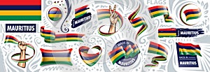 Vector set of the national flag of Mauritius in various creative designs