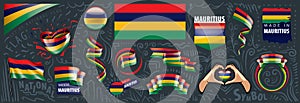 Vector set of the national flag of Mauritius in various creative designs