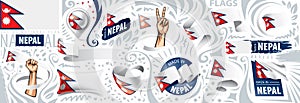 Vector set of the national flag of Nepal in various creative designs