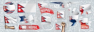 Vector set of the national flag of Nepal in various creative designs