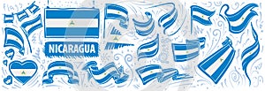 Vector set of the national flag of Nicaragua in various creative designs photo