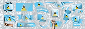 Vector set of the national flag of Saint Lucia in various creative designs