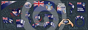 Vector set of the national flag of Tristan da Cunha in various creative designs