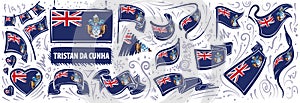 Vector set of the national flag of Tristan da Cunha in various creative designs