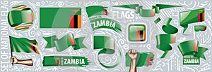 Vector set of the national flag of Zambia in various creative designs