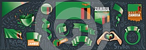 Vector set of the national flag of Zambia in various creative designs