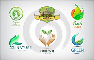 Vector set of nature, eco, environment logos. Landscaping design concept. Abstract illustrations with tree, leaves in