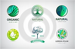 Vector set of nature, eco, environment logos. Landscaping design concept. Abstract illustrations with tree, leaves in