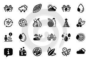 Vector Set of Nature icons related to Christmas tree, Leaf dew and Apple. Vector