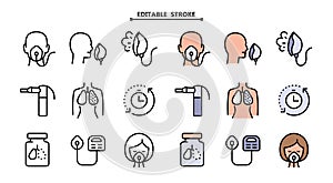 Vector set of nebulizers of different types. Editable stroke. Vector illustration
