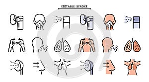 Vector set of nebulizers of different types. Editable stroke. Vector illustration