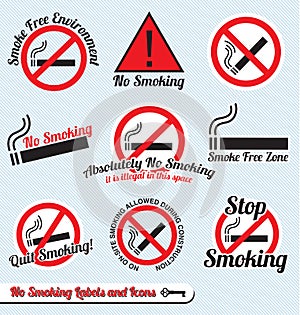 Vector Set: No Smoking Sign Labels and Icons photo
