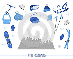 Vector set with objects for active winter.