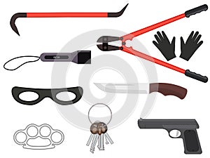 Vector set of objects elements of a thief tools