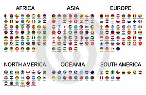 Vektor sada oficiální vlajky světa. země kolem tvar vlajky detailní emblémy 