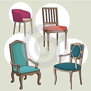 Vector Set of old Armchairs.