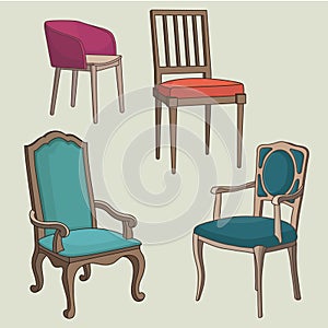 Vector Set of old Armchairs.
