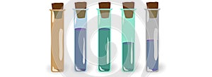 Vector set of old vintage potions bottles, viles with and without labels