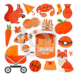 Vector set of orange color objects.