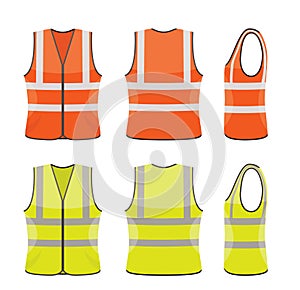 Vector set of orange and yellow safety vests