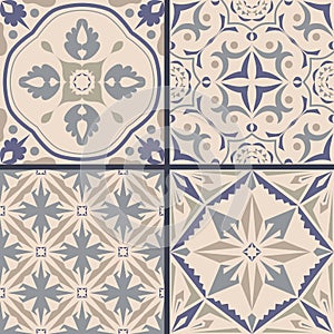 Vector set of ornaments for ceramic tile. Portuguese azulejos decorative patterns