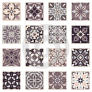 Vector set of ornaments for ceramic tile. Portuguese azulejos decorative patterns