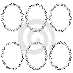 Vector set of ornate black picture frames isolated on white