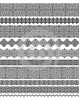 Vector set of ornate brushes in modern oriental motifs. Brushes included in file