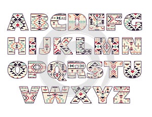 Vector set of ornate capital letters with abstract ethnic patterns.