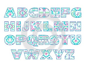 Vector set of ornate capital letters with abstract ethnic patterns.